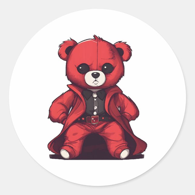 Cute teddy red boy classic round sticker (Front)