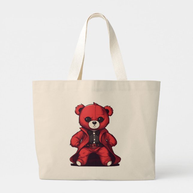 Cute teddy red boy large tote bag (Back)