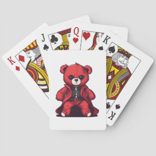 Cute teddy red boy playing cards