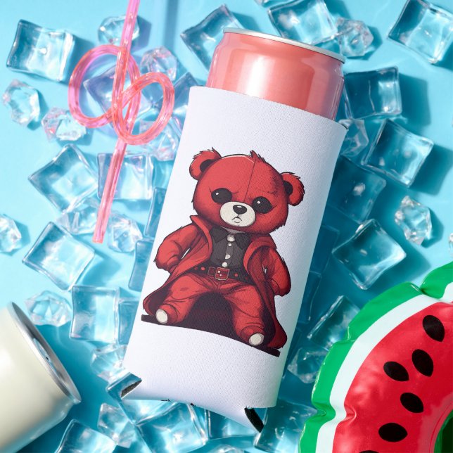Cute teddy red boy seltzer can cooler (In Situ Summer)