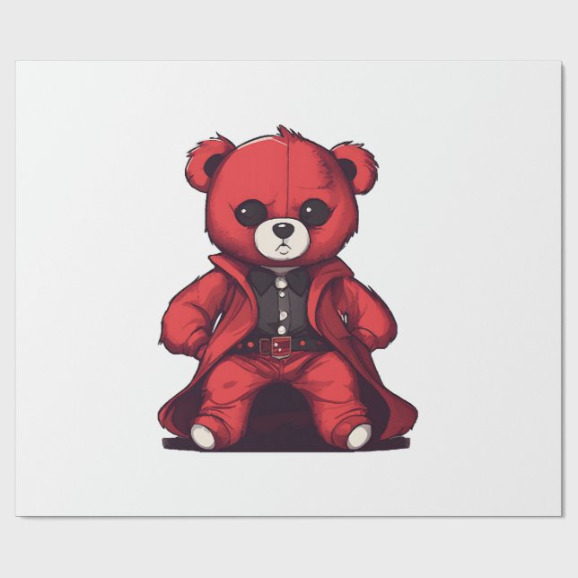 Cute teddy red boy wrapping paper (Flat)
