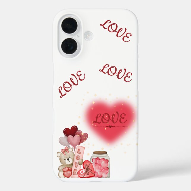 Cute Teddy & Sparkling Heart Valentine Phone Case (Back)