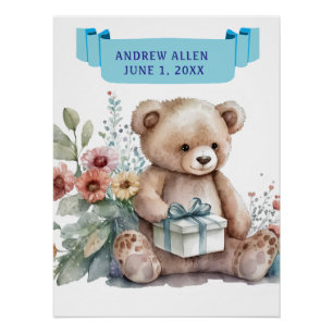 CUTE TEDDY WITH GIFT PACKAGE  WITH NAME Birthday Poster