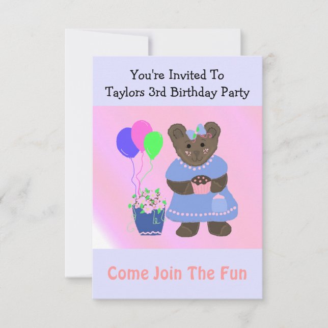 Cute Teddybear Birthday Invitation (Front)