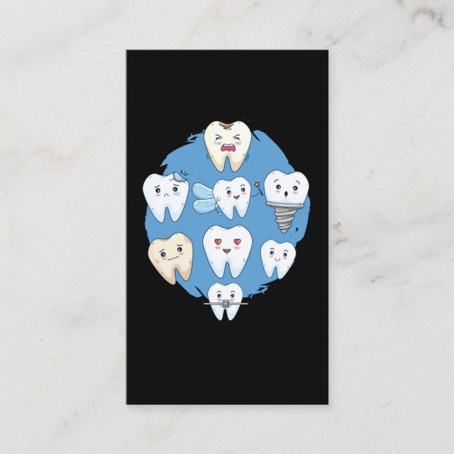 Cute Teeth Dentist Orthodontist Dental Assistant Business Card (Front)
