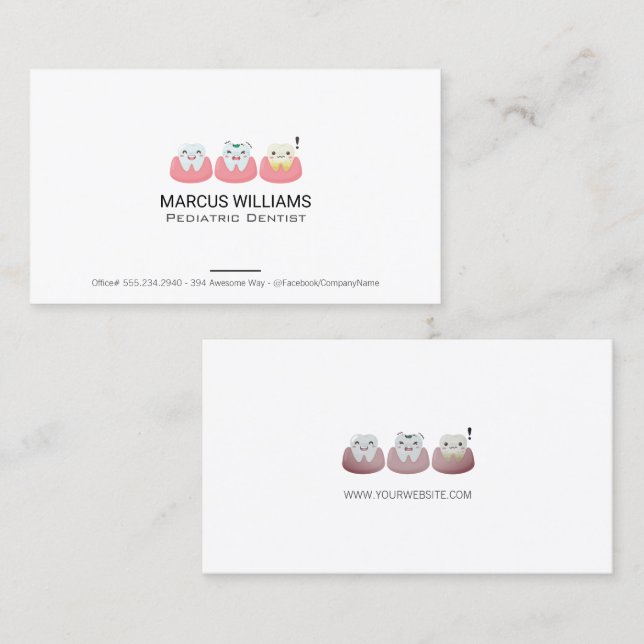 Cute Teeth Gums Icons Business Card (Front/Back)