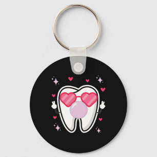 Cute Teeth Heart Sungl Blowing Gum Dental Squad Va Key Ring