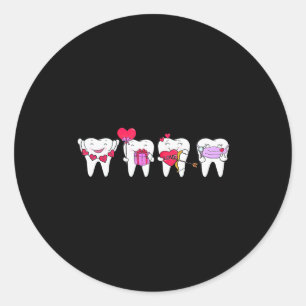 Cute Teeth Heart Valentines Dental Hygienist Denti Classic Round Sticker