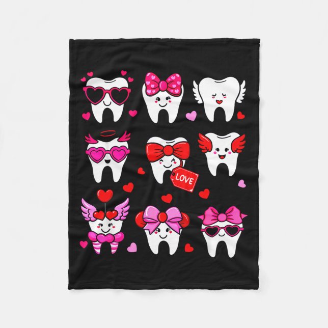 Cute Teeth Love Valentine's Day Dental  Fleece Blanket (Front)