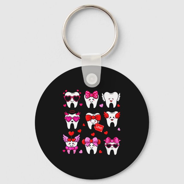 Cute Teeth Love Valentine's Day Dental  Key Ring (Front)