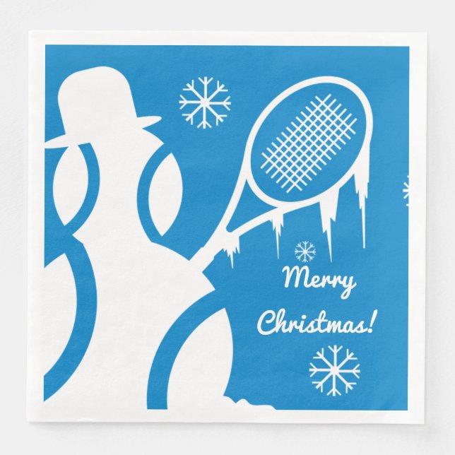 Cute tennis ball snowman winter Christmas Holiday Napkin (Front)