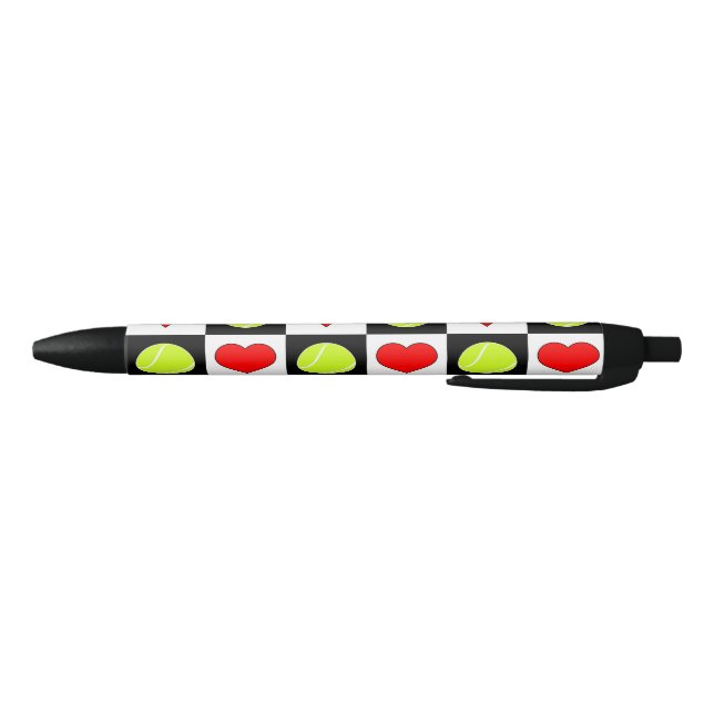 Cute Tennis Balls & Hearts Sports Coach or Player Black Ink Pen (Bottom)