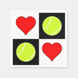 Cute Tennis Balls & Hearts Tennis Party Napkins