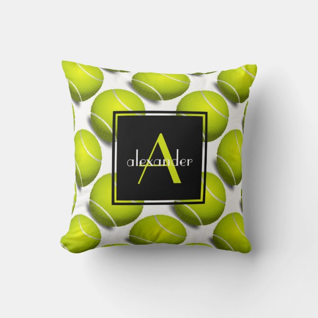 Cute Tennis Balls w Initial & Name, Customised Cushion (Front)