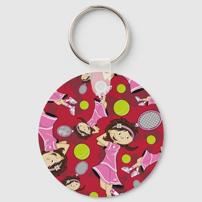 Cute Tennis Girl Keychain (Front)