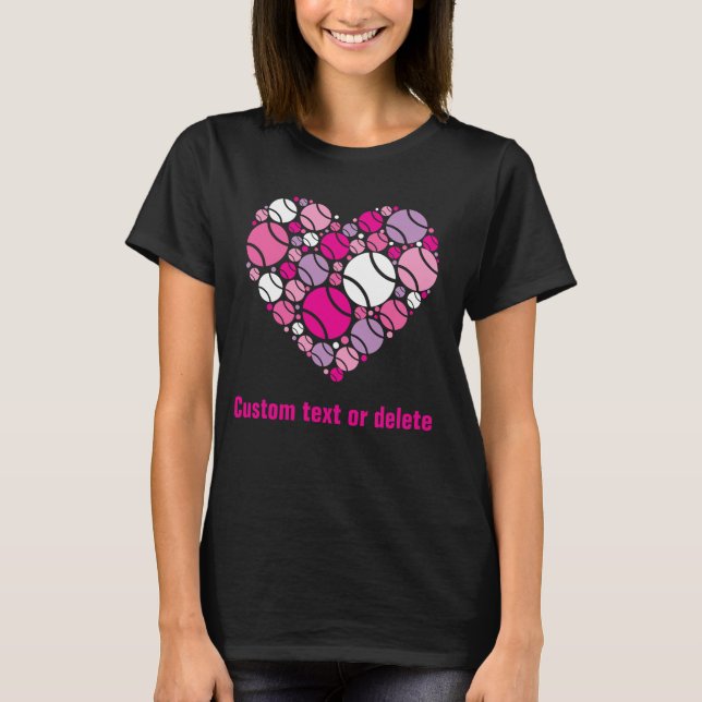 💜🤍❤ Cute tennis heart, black T-Shirt (Front)