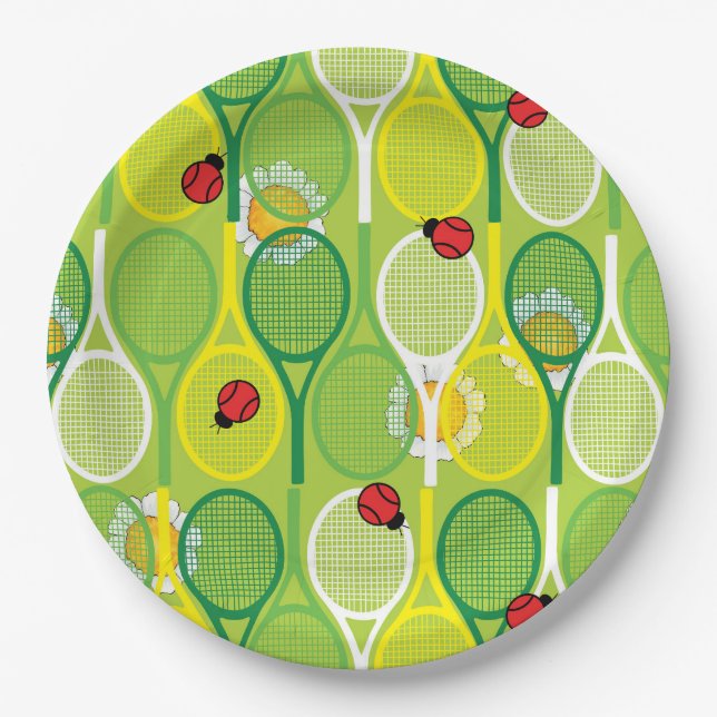 Cute tennis rackets with ladybirds paper plate (Front)