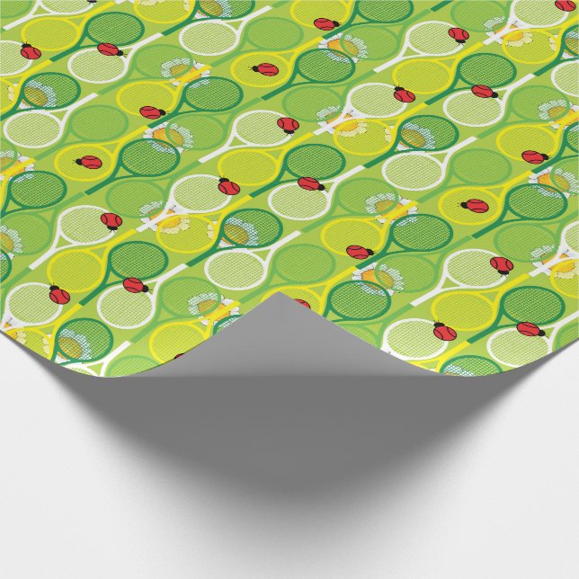 Cute tennis rackets with ladybirds wrapping paper (Corner)