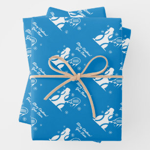 Cute tennis snowman with racket kid's Christmas Wrapping Paper Sheet