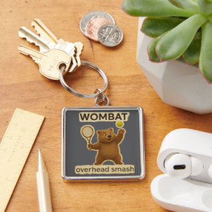 Cute Tennis Wombat Design-Funny Australian Animal Key Ring