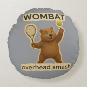 Cute Tennis Wombat Design-Funny Australian Animal Round Cushion