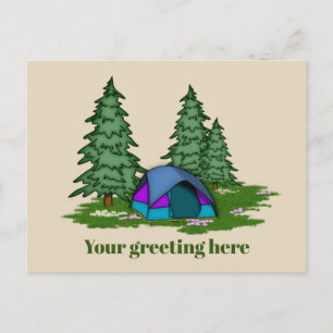 Cute tent camping add greeting postcard