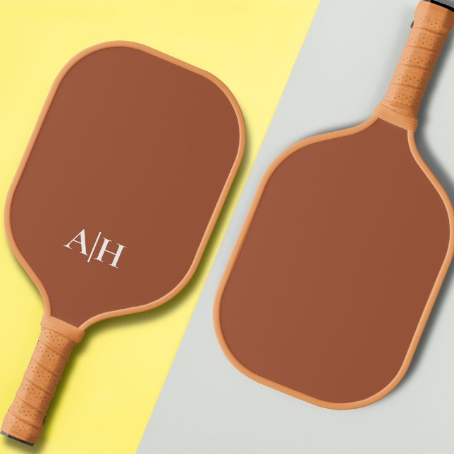 Cute Terracotta and White , Modern Monogram Pickleball Paddle (Creator Uploaded)