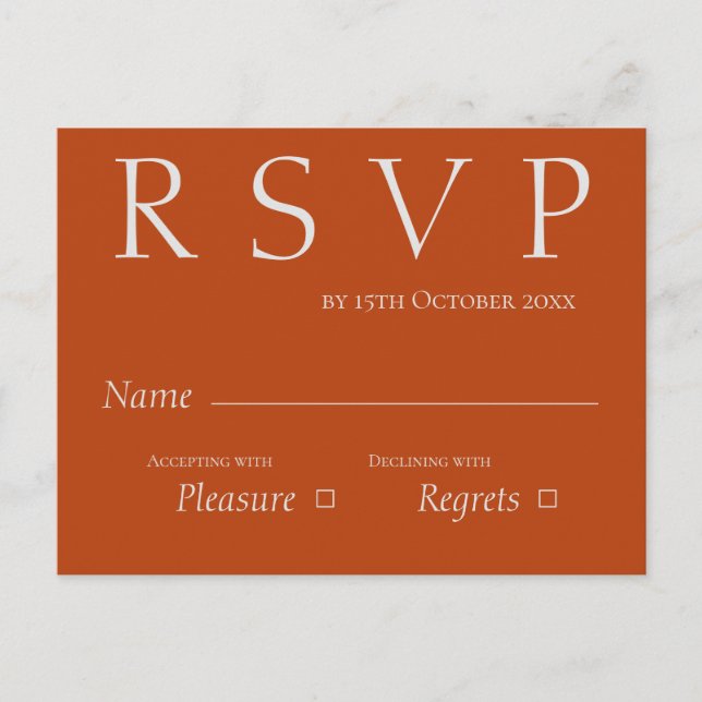 Cute Terracotta Rust and  White Wedding RSVP Postcard (Front)