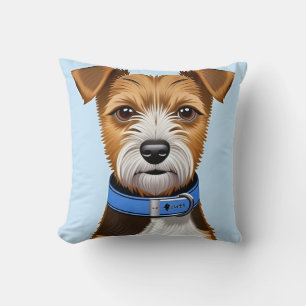 Cute Terrier Dog With a Blue Collar Cushion
