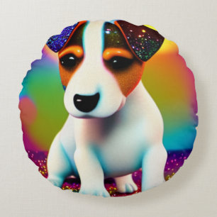 Cute Terrier Puppy Sparkle Close-Up  Round Cushion