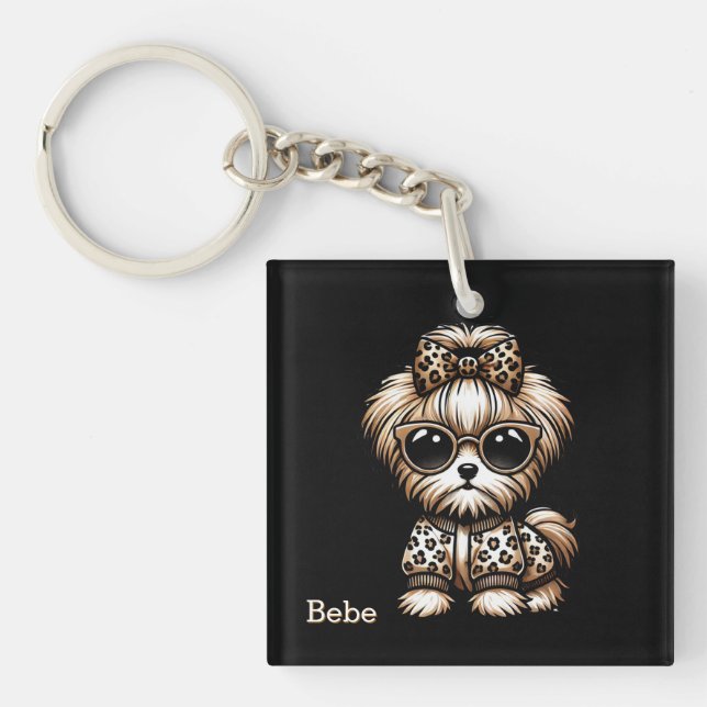 Cute Terrier Yorkshire Custom Name  Key Ring (Front)