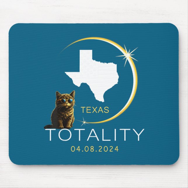 Cute Texas Total Solar Eclipse Cat Mouse Mat (Front)