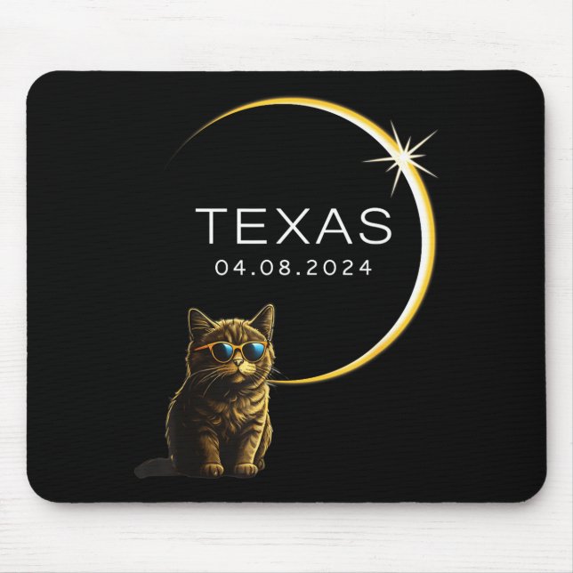 Cute Texas Total Solar Eclipse Cat Mouse Mat (Front)