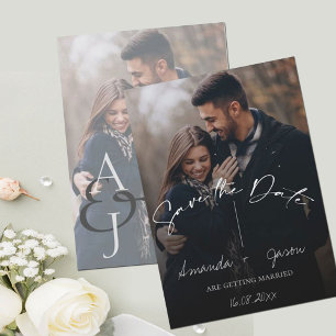 Cute Text Overlay Monogram Two Photo Wedding Save The Date