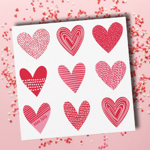 Cute textured hearts in pink and red