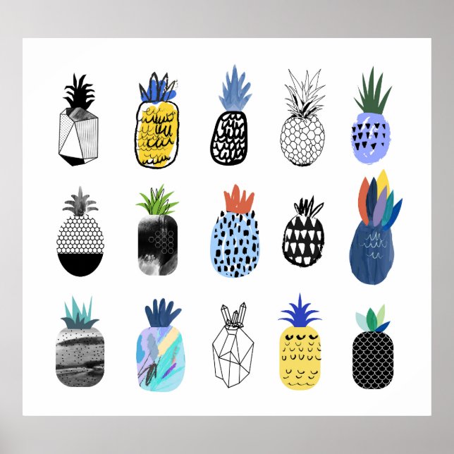 Cute textured pineapples, vintage collection. poster (Front)