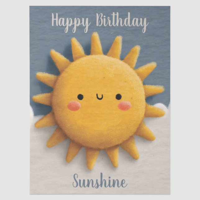 Cute Textured Sun with a Smiling Face and Text Tissue Paper (Front)