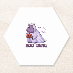 Cute Thai Baby Hippo Moo Deng Boo Deng ghost Hallo Paper Coaster