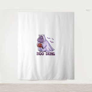 Cute Thai Baby Hippo Moo Deng Boo Deng ghost Hallo Tapestry
