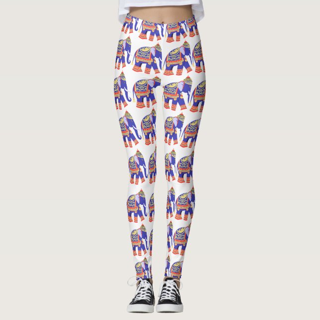Cute Thai Elephant Pattern Leggings (Front)