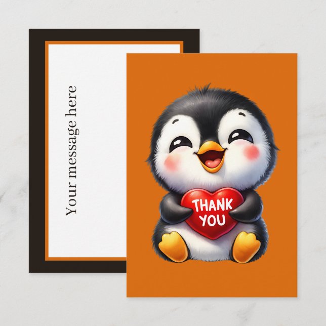 Cute thank you add message penguin  card (Front/Back)