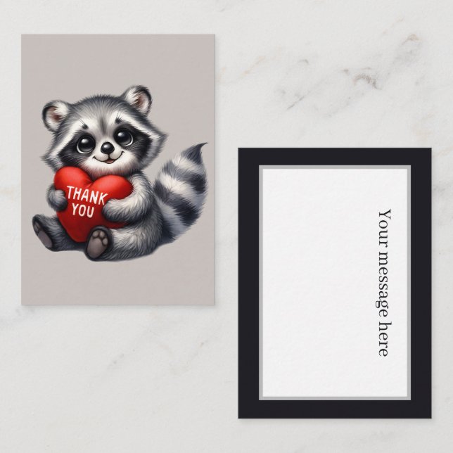 Cute thank you add message racoon  card (Front/Back)