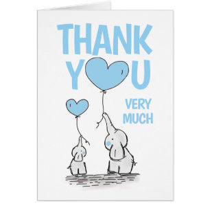 Cute THANK YOU Baby Shower Elephant Blue Boy