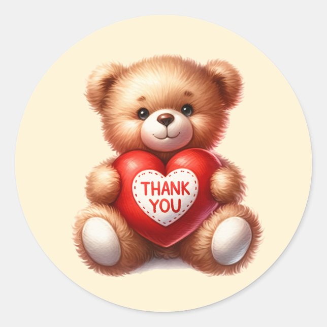 Cute Thank you bear  Classic Round Sticker (Front)