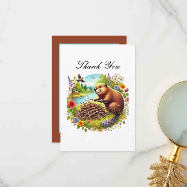 Cute thank you beaver Notecard (Front/Back In Situ)