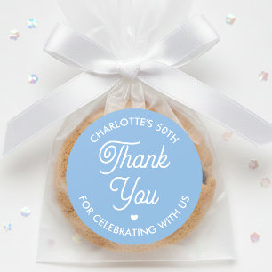 Cute Thank You Birthday Name Any Age Blue Modern Classic Round Sticker