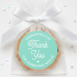 Cute Thank You Birthday Name Any Age Mint Modern Classic Round Sticker