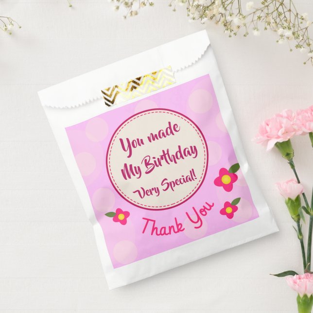 Cute Thank You Birthday Party Pink Favour Bags (Sealed)