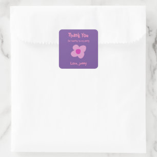 Cute Thank You Boho Pink Flower  Square Sticker