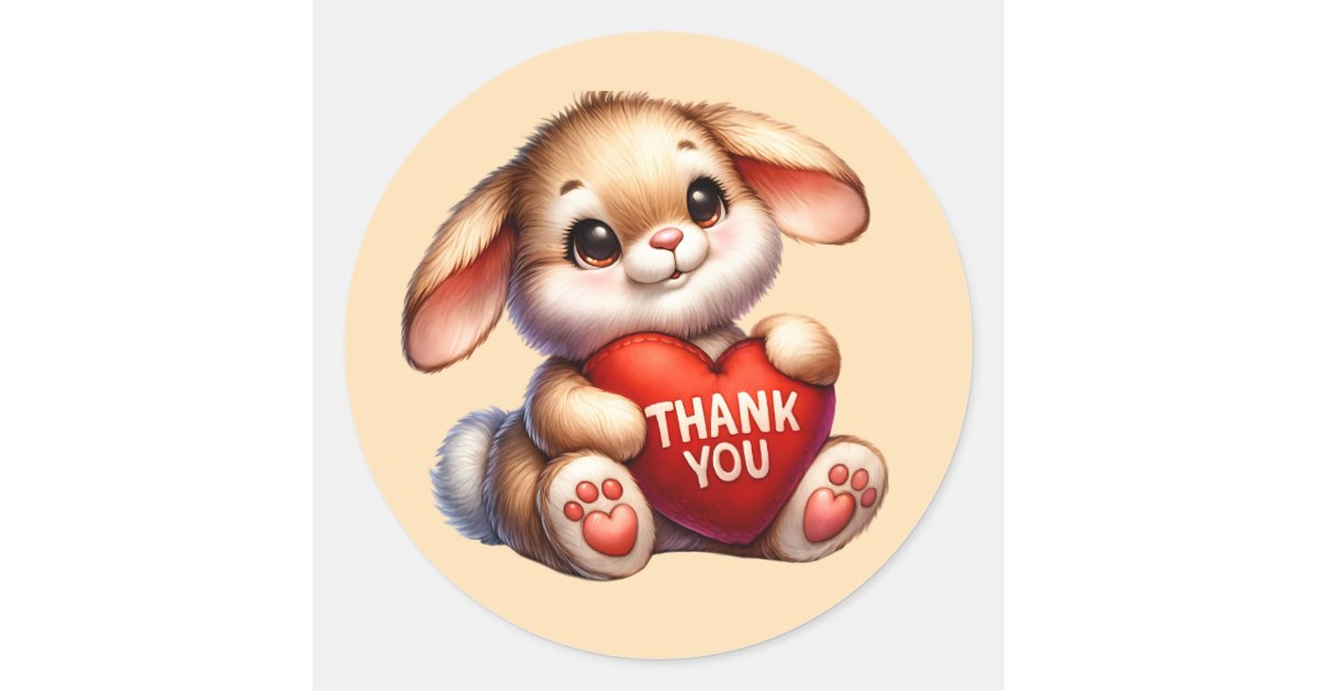 Cute Thank you bunny Classic Round Sticker | Zazzle